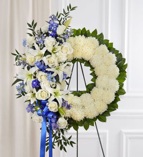 Serene Blessings Wreath In Blue & White